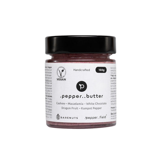 Cashew butter with macadamia nut, white chocolate, passion fruit and Kampot pepper (150g)