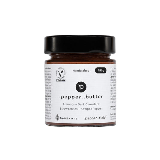 Almond butter with dark chocolate, strawberries and Kampot pepper (150g)