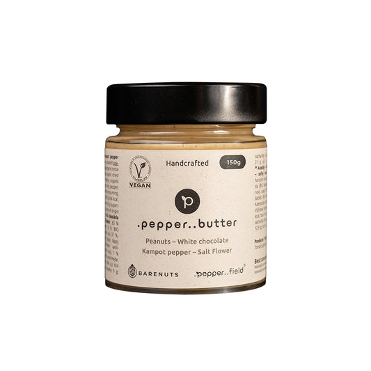 Peanut butter with fleur de sel, white chocolate and Kampot pepper (150g)