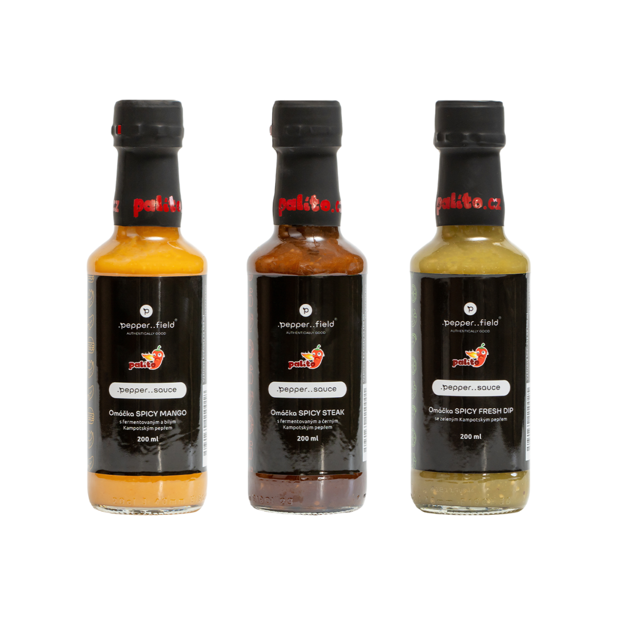 Convenient three-pack of hot pepper sauces 